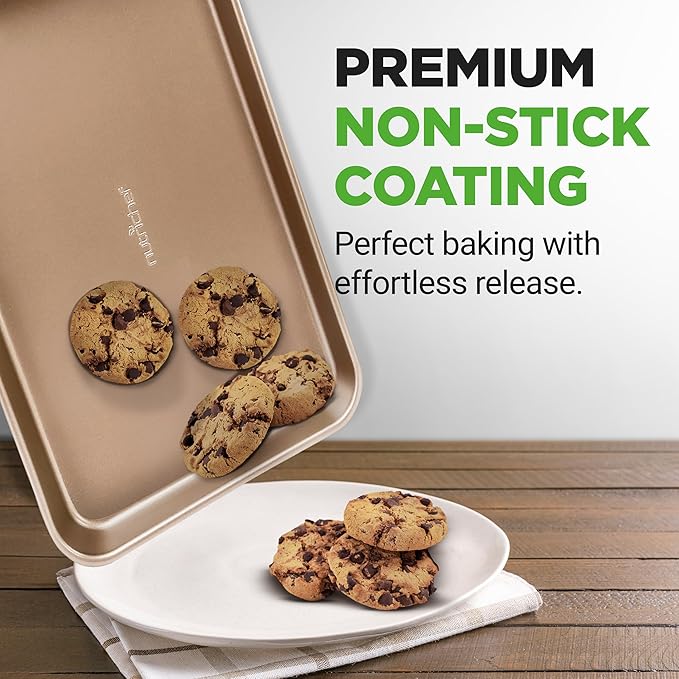 NutriChef Non Toxic Baking Pan, Medium and Large Cookie Sheets, Premium Nonstick Carbon Steel Cookie Pans for Baking - Commercial Grade, Restaurant Quality, Bakeware Set, Easy to Clean - (Set of 2)