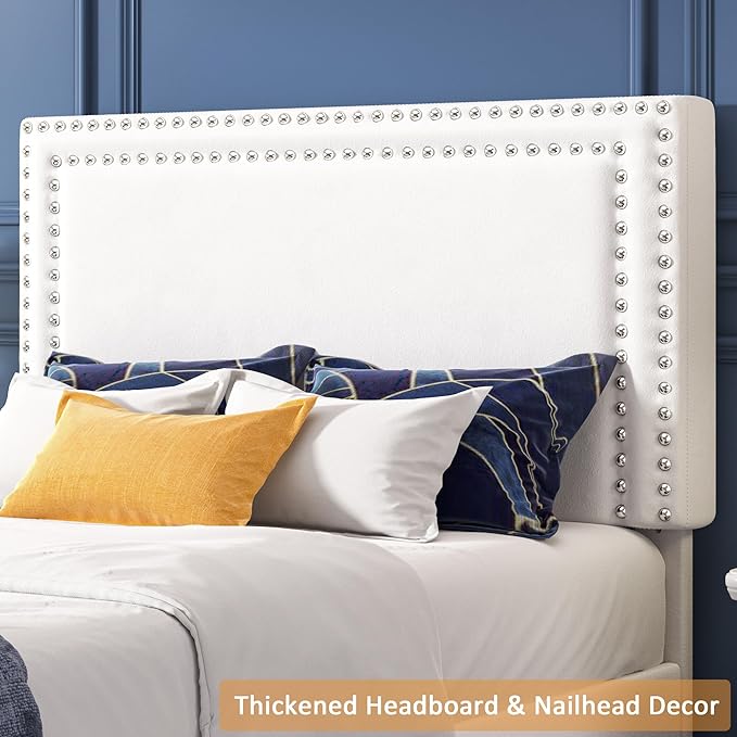 VECELO Twin Size Platform Bed Frame with Adjustable Upholstered Headboard, Strong Wood Slat Support, No Box Spring Needed, Easy Assembly