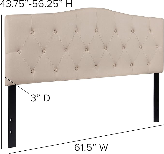 Flash Furniture Cambridge Tufted Upholstered Queen Size Headboard in Beige Fabric