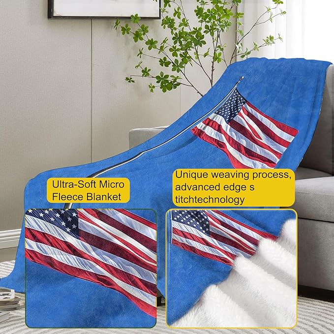 American Flag Flannel Blanket, American Flag Gifts, Patriotic-Themed Blanket for Women, Soft Lightweight Throw Blankets for Bed Home Travel Decor 40" x 50"