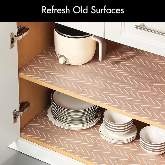 Cooyes Shelf and Drawer Liner for Kitchen Cabinets – Non-Adhesive, Waterproof, Non-Slip Cabinet Liners for Scratch Protection, Desk, Refrigerator, Shelves, Drawers with Modern Pattern