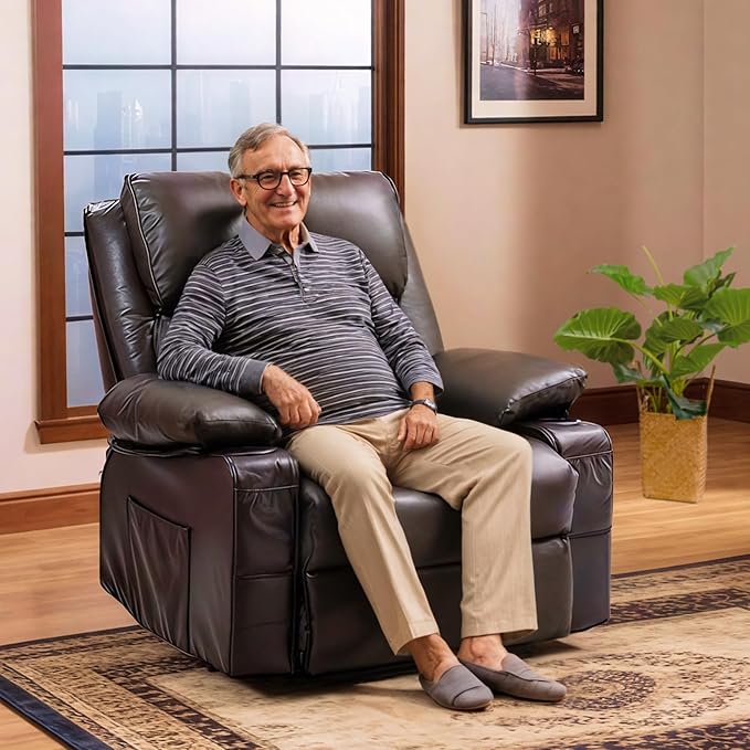 FLEXISPOT XL23 Power Lift Recliner Chair with Massage & Heat for Elderly - Large Electric Lift Chair with USB Port, Cup Holders, Side Pockets - Living Room Bedroom Single Sofa(Large Size,Brown)