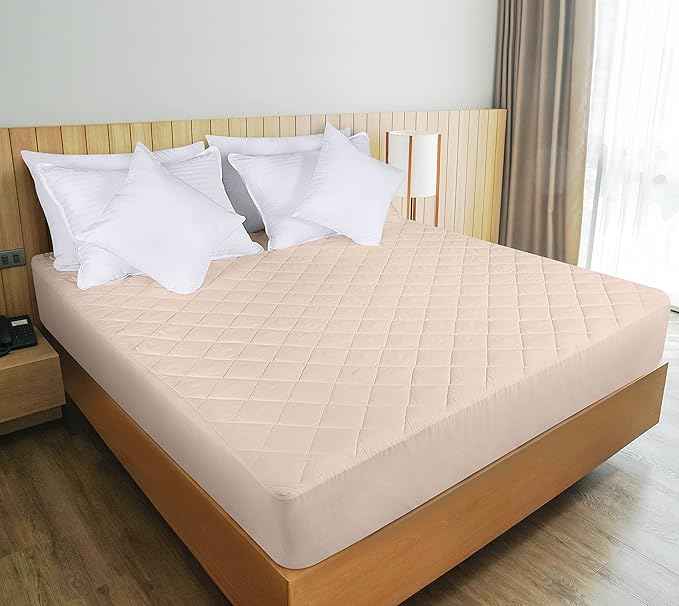 Utopia Bedding Quilted Fitted Mattress Pad, Twin Size, Elastic Fitted Mattress Topper Protector and Cover Stretches up to 16 Inches Deep, Machine Washable (Beige)