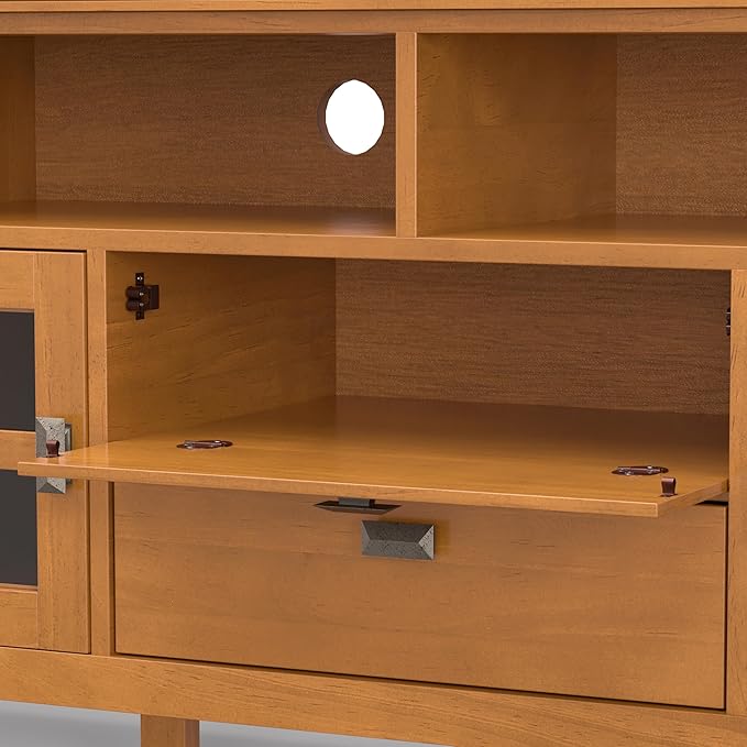 SIMPLIHOME Artisan SOLID WOOD 72 inch Wide Transitional TV Media Stand in Honey Brown For TVs up to 80 inches for the Living Room and Entertainment Center