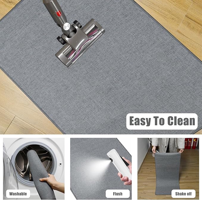 Yancorp 2'x3'Super Thin Gray Bathroom Rugs,Low Profile Grey Bath Mat Non Slip Fit Under Door Absorbent Shower Rug Washable Indoor Door Mat