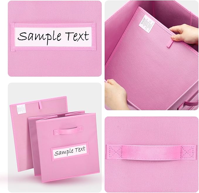 artsdi 11x11 storage cube bins (Set of 10) Foldable Fabric storage cubes with 10 Labels Window Cards & a Pen,11 inch cube storage bin,Closet Organizers for Shelves,Cubby Organizer Boxes,Light Pink