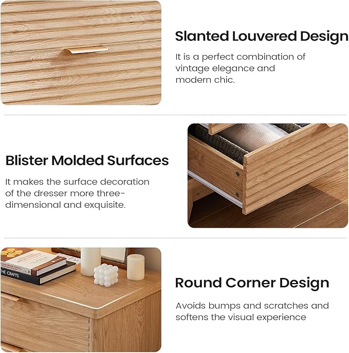 AOGLLATI Black Dresser for Bedroom with Slanted Louvre Design,Retro Chest of Drawers with Charging Station, Wooden Wide Led 6 Drawer Dresser for Bedroom,Living Room, Hallway, Wood