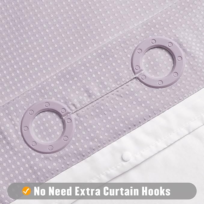 MitoVilla Purple Long Shower Curtain 72 x 80, No Hooks Needed 80 inch Long Heavyweight Waffle Fabric Shower Curtain Set with Snap-in Liner for Hotel Grade Spa-Like Bathroom Decor, Lavender