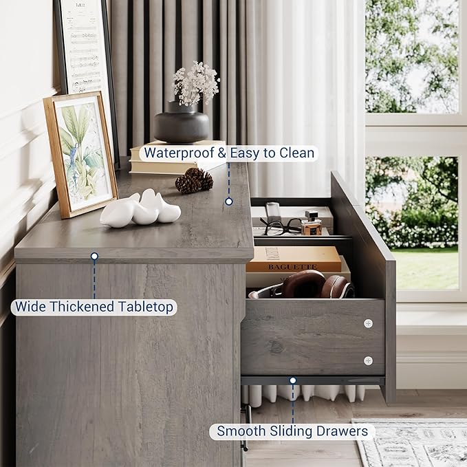 GAOMON Grey 6 Drawer Dresser for Bedroom, Farmhouse 47.2" Wide Chest of Drawers with Metal Handles, Rustic Double Wood Dresser, Storage Dressers Organizer for Living Room, Nursery