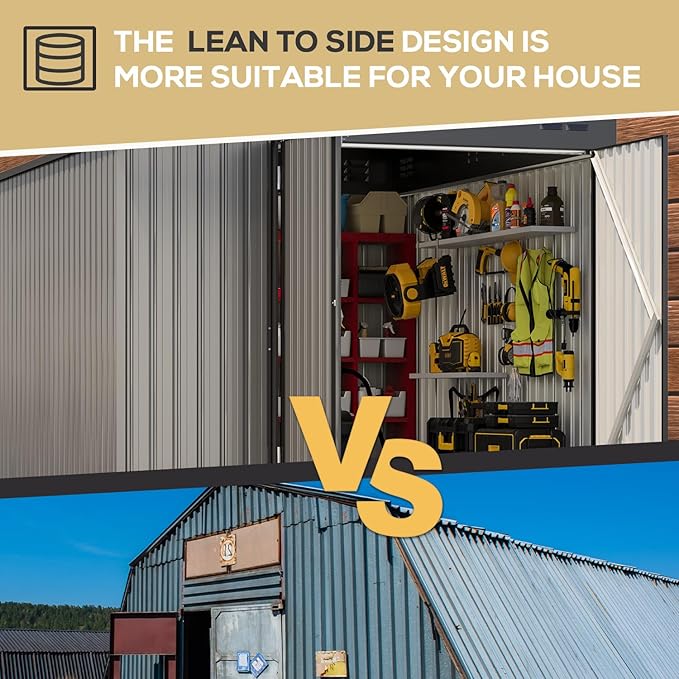 AECOJOY Shed Lean to Storage Shed, Large Outdoor 8' x 10' Metal Wall Side Bike Shed & Outdoor Storage, Garden Storage Cabinet for Backayrd, Patio and Outdoor Use in Grey