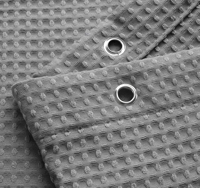 Waffle Weave Fabric Shower Curtain, Spa, Hotel Luxury, Gray Pique Pattern, 71 x 72 Inches Decorative Bathroom Curtain