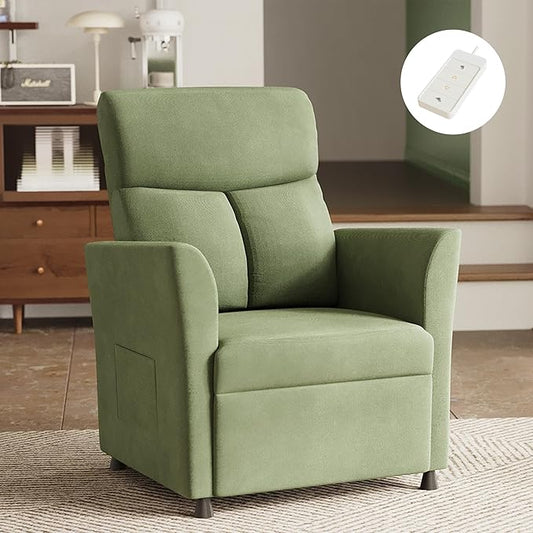 Claiks Power Recliner Chair for Adults, Adjustable Reclining Chair, Comfortable Recliner Couch with Side Pockets&Wire Remote Control, for Living Room, Home Theater, Bedroom, Linen Fabric, Green