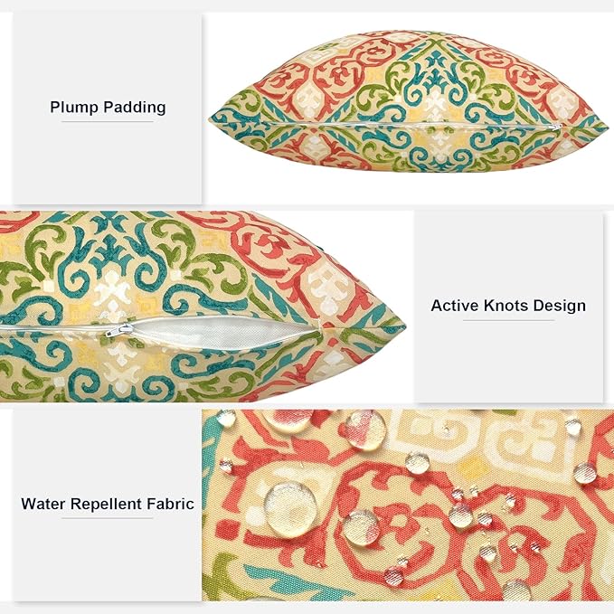 Pack of 2 Outdoor Lumbar Pillow Covers, All Weather Cushion Pillow Cases 12x20 Inch, Pillowcase for Patio Couch Decoration, Geometric Orange