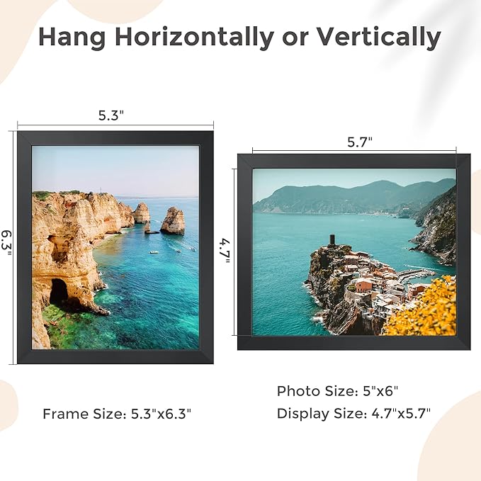 5x6 Metal Picture Frame - Black Aluminum Photo Frames Real Real Glass,Tabletop Display,Mounting Horizontally or Vertically Decor for Wall Gallery Poster Photo 6x5 Frames, Black