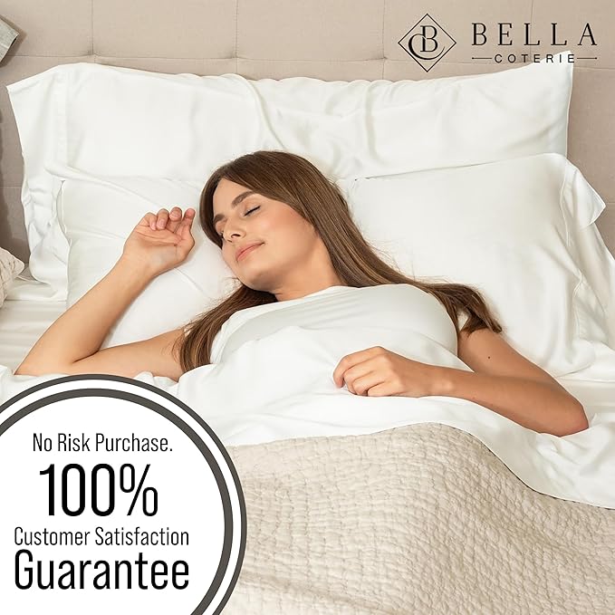 Bella Coterie Luxury Bamboo Viscose Queen Size Sheet Set | 100% Organically Grown | Ultra Soft | Cooling for Hot Sleepers | 18" Deep Pocket [White]