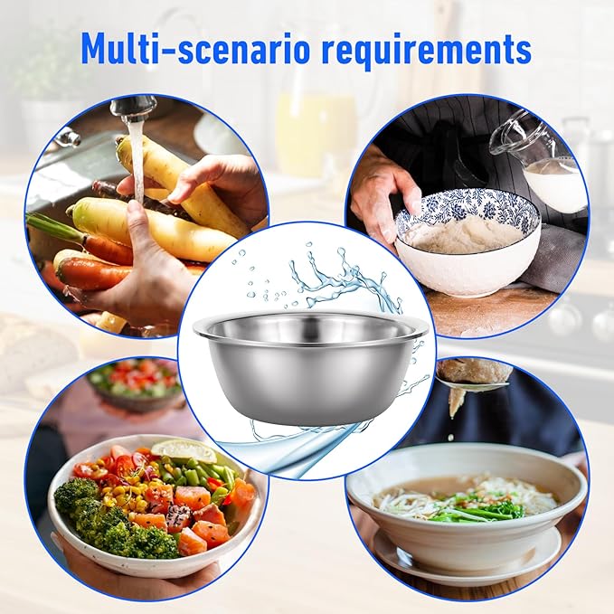 Set of 12 Stainless Steel Mixing Bowls, Nesting Metal Prep Salad Bowl Bulk Kitchen Large Reusable Baking Food Container for Hotel Restaurant Home Cooking, Silver(8.66 x 3 Inch)