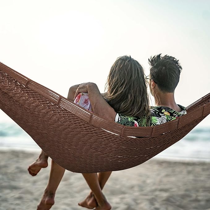 Lazy Daze Hammocks Handwoven Mayan Hammock, 10.5 FT Soft Rope Double Hammocks, Portable Outdoor Hammock with Carry Bag, 2 Straps & carabiners for Patio Outside, 550 lbs Weight Capacity, Coffee