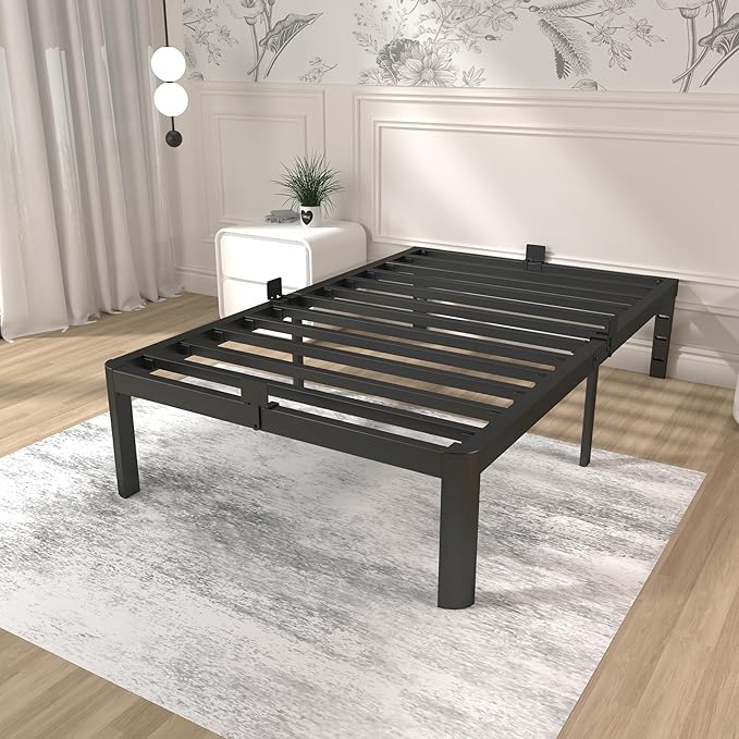 ITIMIDI 14 Twin Bed Frames, Metal Platform Bed Frame Twin Size, Safety Design with Rounded Corner Legs and DIY Headboard Hole, Heavy Duty Steel Slats Support, No Box Spring Needed, Noise Free, Black