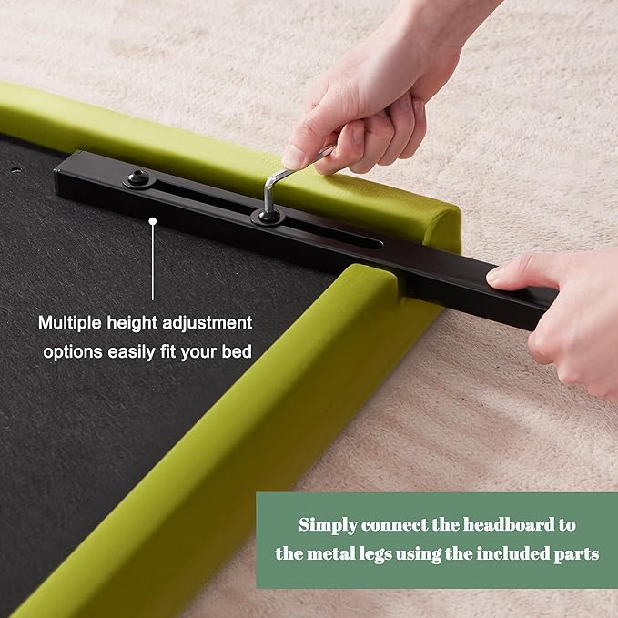 Velvet Fabric Headboard Queen, Upholstered Headboard Queen Size Only, Dorm Bed Headboards from 41” to 49” Height, Sturdy and Durable Solid Wood Bed Head Board, Green