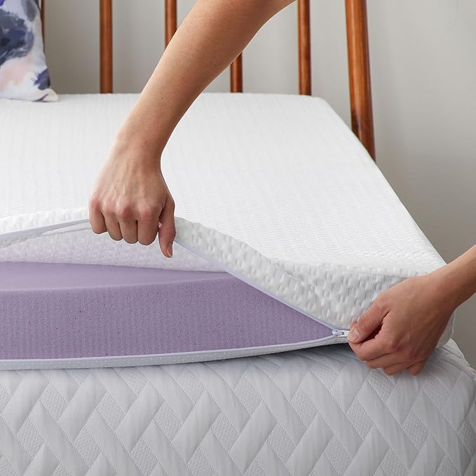 LUCID 2 Inch Lavender Infused Memory Foam Mattress Topper and LUCID Zippered Enclosure Mattress Topper Cover, Twin