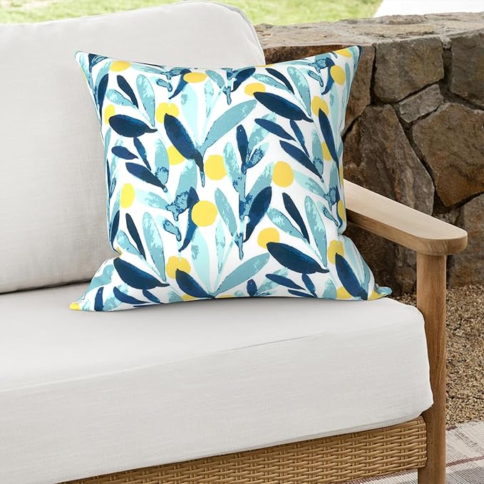 Outdoor Throw Pillows 16x16 Inch, Water Repellent Patio Pillows with Inners Set of 2, Outdoor Pillows for Patio Furniture Home Garden, Leaves Multi