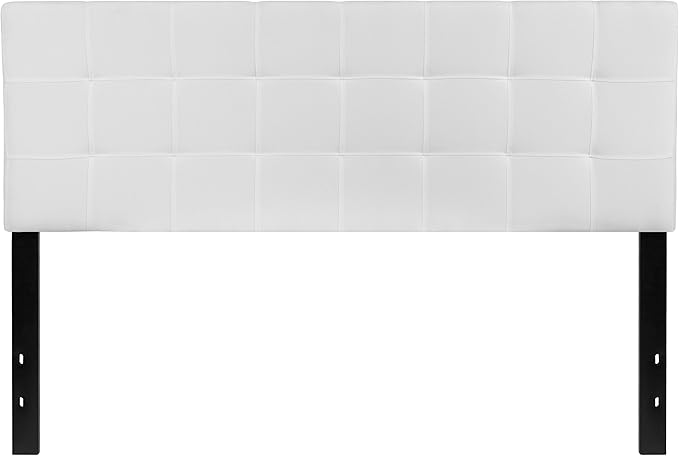 EMMA + OLIVER Quilted Tufted Upholstered Queen Size Headboard in White Fabric