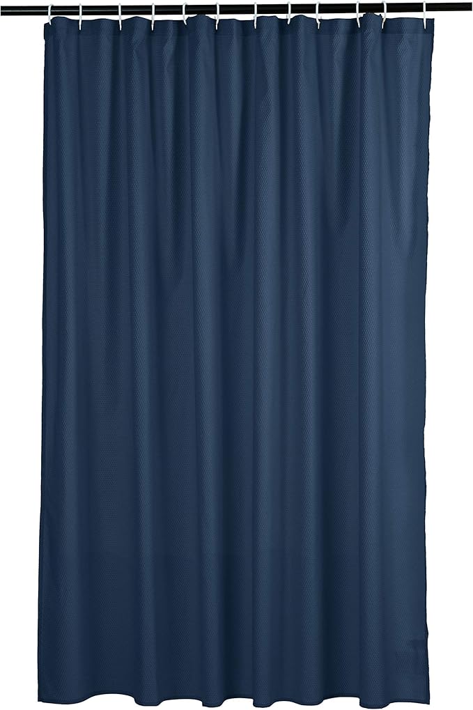 Amazon Basics Waffle Weave Shower Curtain, 72" x 72", Navy Blue