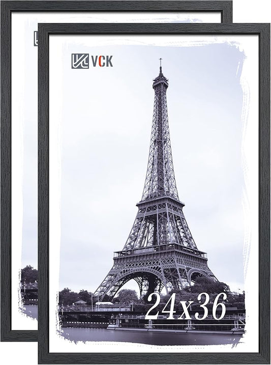 VCK 24x36 Poster Frames 2 Pack, Black Solid Wood Picture Frame, Textured Exclusive Wall Gallery Frame