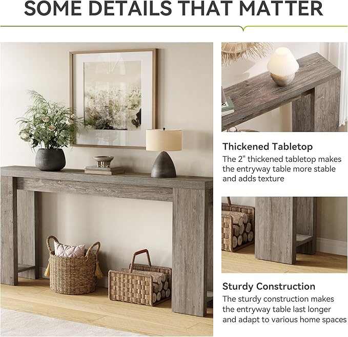 LITTLE TREE 70.9-Inch Long Entryway Table, Farmhouse Sofa Console Table for Living Room, Entryway, Hallway, Grey