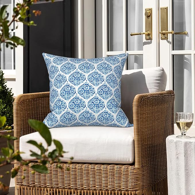 LVTXIII Outdoor Throw Pillows, Decorative Throw Pillows with Inserts, 16"x16" Square Pillows for Bed, Couch, Sofa and Patio Furniture, Set of 2, Celadon Geometric