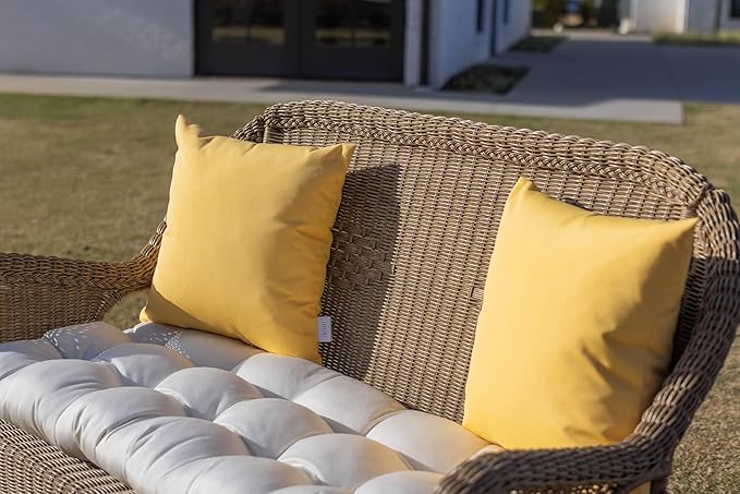 RSH DECOR: Sunbrella Square Throw Pillows Set of 2 | 20" x 20" | Water and Fade-Resistant Performance Fabric | Outdoor Pillow Covers with Down-Alternative Inserts | Canvas Buttercup Yellow