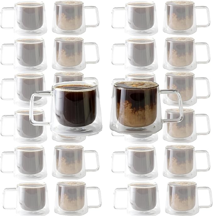 LEMONSODA Double Walled Glass Coffee Drink Mug with Handle - Set of 32 (250 mL / 8.5 fl. oz) Insulated Thermal Mugs Glasses For Tea, Coffee, Latte, Cappucino, Cafe, Milk - Housewarming Gifts (2048)