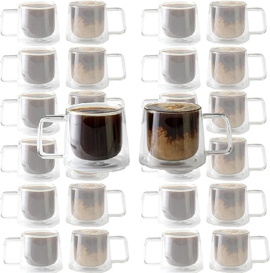 LEMONSODA Double Walled Glass Coffee Drink Mug with Handle - Set of 32 (250 mL / 8.5 fl. oz) Insulated Thermal Mugs Glasses For Tea, Coffee, Latte, Cappucino, Cafe, Milk - Housewarming Gifts (2048)