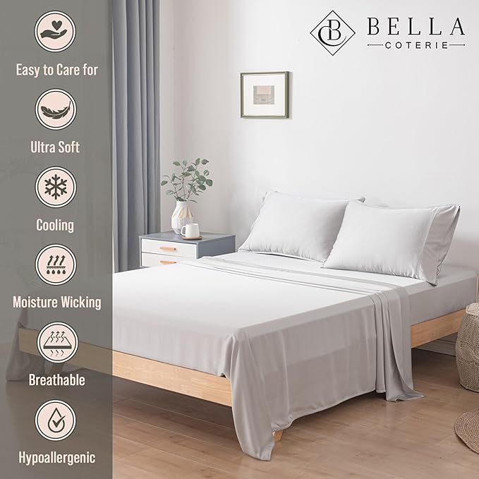 Bella Coterie Luxury Bamboo Viscose Full Size Sheet Set | 100% Organically Grown | Ultra Soft | Cooling for Hot Sleepers | 18" Deep Pocket [Ivory]