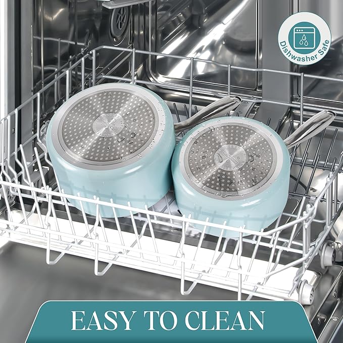 MICHELANGELO Sauce Pan with Lid, Non Stick Saucepan Set of 3-1Qt & 2Qt & 3Qt Small Pots for Cooking, Ceramic Saucepan - Non-Toxic, Scratch-Resistant, Oven Safe, Light Blue