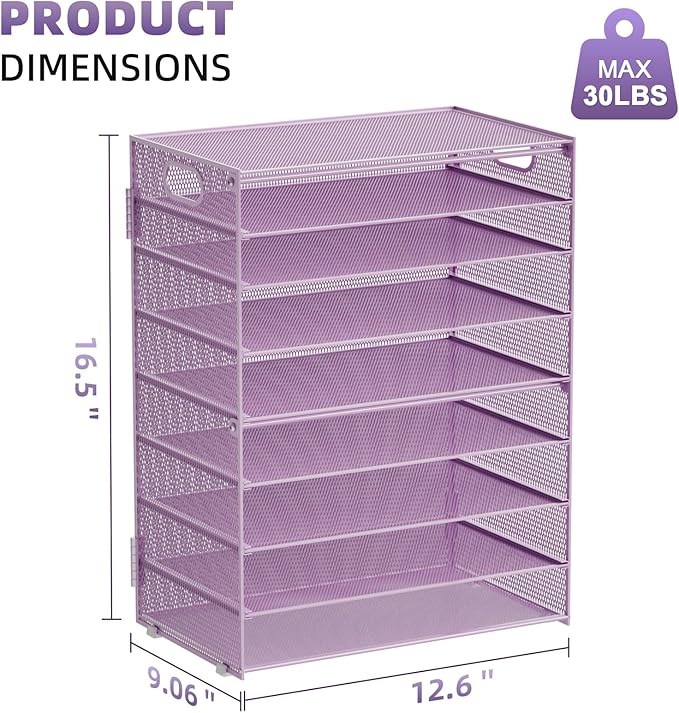 Marbrasse Paper Organizer Letter Tray, 9 Tier Mesh File Organizer with Handle, Paper Sorter Desk Organizer for Home Office Supplies - Purple