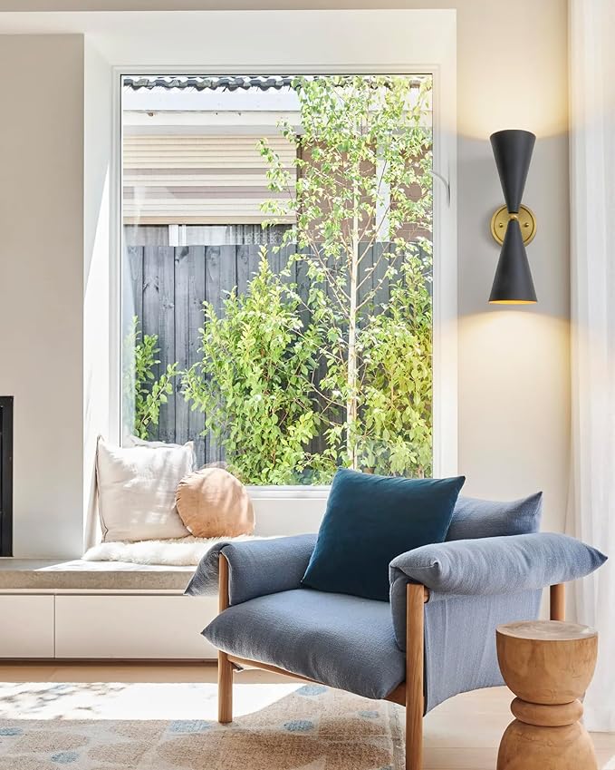 Modern Black Gold Wall Sconce, Vintage Double Heads Up and Down Sconces Wall Lighting, Indoor Hardwired Wall Lamp Fixture for Bathroom Bedroom Living Room Hallway