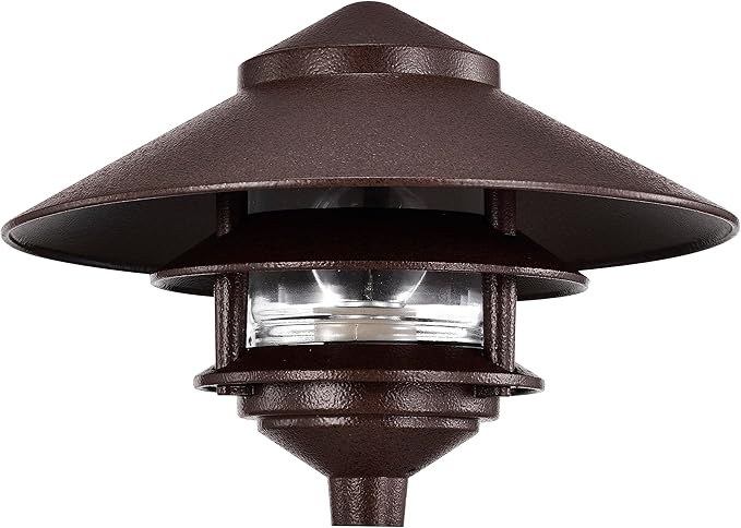 NUVO SF76/635 One 2 Louver Hood Outdoor Pagoda Landscape Pathway Light, 2 Tier-Large, Old Bronze