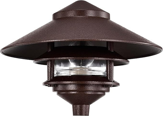 NUVO SF76/635 One 2 Louver Hood Outdoor Pagoda Landscape Pathway Light, 2 Tier-Large, Old Bronze