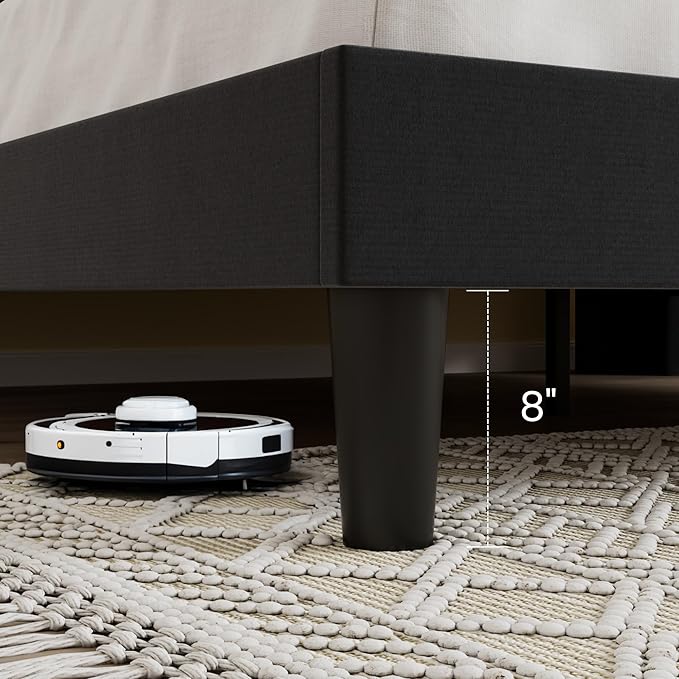 SHA CERLIN King Size Velvet Upholstered Platform Bed Frame with Vertical Channel Tufted Wingback Headboard, Wooden Slats Support, Easy Assembly, Under Bed Storage, No Box Spring Required, Black