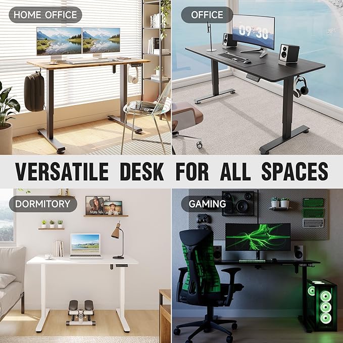 Veken Standing Desk Electric 47.2 Inch, Height Adjustable Sit Stand Up, Wood Desktop, Work Home Office Computer PC Table, Tall Standup Workstation, Gaming Writing Study Bedroom Rising Desks, Black