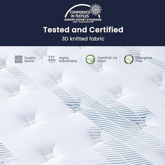 Twin XL Mattress 14 Inch - Firm Feel 7-Zone Hybrid Mattresses Extra Lumbar & Hip Support, Deep Sleep Pain Relief Contouring Bed in a Box, Fiberglass-Free, CertiPUR-US Certified,100-Night Trial