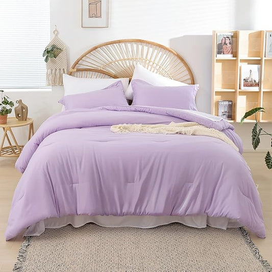 weigelia Queen Comforter Set Lavender Purple Comforter Queen Size 7 Pieces Bed in a Bag Soft Queen Bed Comforter Set with Sheets for All Season