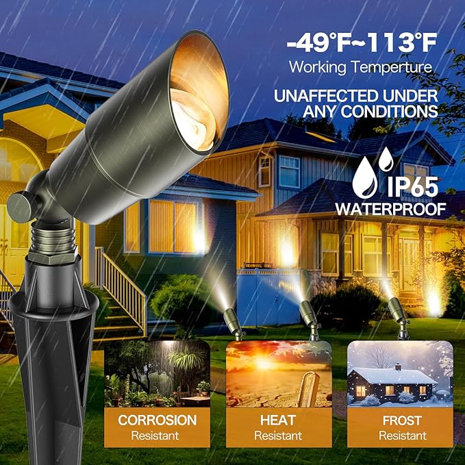 Low Voltage Landscape Lighting, 12V Brass Landscape Lighting Solid - Heavy Duty Waterproof Outdoor Up Lighting for Garden, Yard, Trees, Path & Deck - Bronze Accent Lighting, 4 Packs(No Bulb)