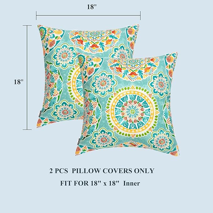 FUNHOME Outdoor Pillow Covers ONLY, No Insert! Pack of 2 Square Throw Pillow Covers, Decorative Water-Repellent Modern Cushion Cases for Sofa Patio Couch Decoration 18 x 18 Inch-Cyan Circle