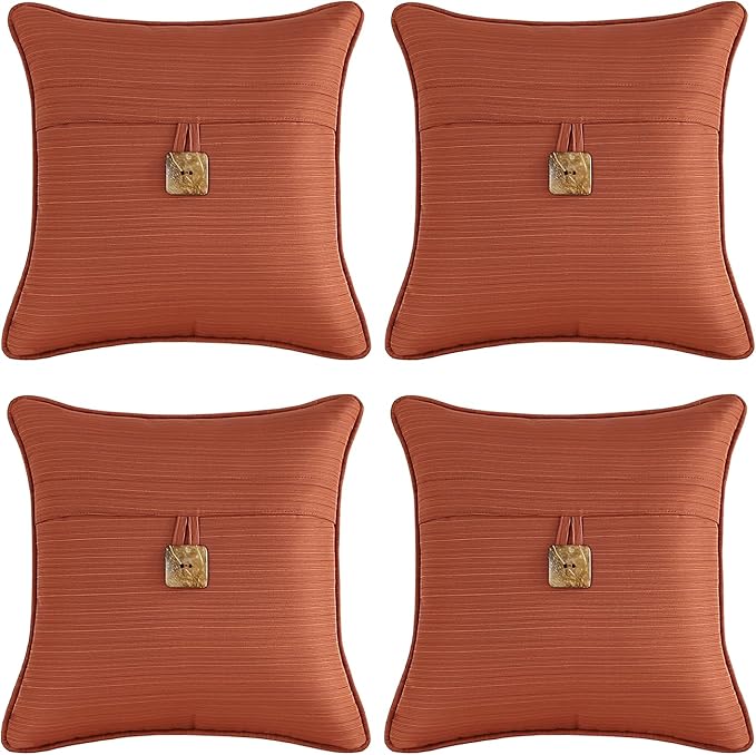 Outdoor Decorative Pillows with Coconut Button Pack of 4, 16" x 16" Outdoor Pillow Set for Couch Bed Throw Patio Sofa, Coral Red