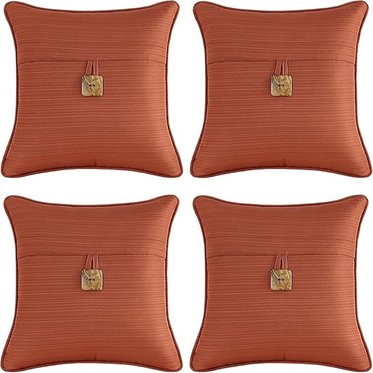 Outdoor Decorative Pillows with Coconut Button Pack of 4, 18" x 18" Outdoor Pillow Set for Couch Bed Throw Patio Sofa, Coral Red
