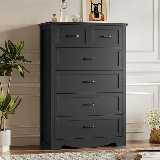 Tall 6-Drawer Dresser for Bedroom, Modern Wooden Chest of Drawers with Metal Handles, Anti-Tipping Design, Sturdy and Stable Storage Organizer for Living Room, Entryway, Home Office