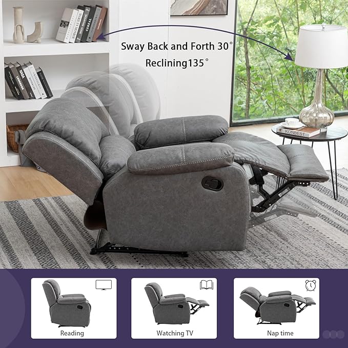 Manual Recliner Chair for Adults, Reclining Chairs, Breathable Leather Single Sofa with Adjustable Backrest, Modern Push Back Wingback Lounge Armchair for Living Room (Dimgray)