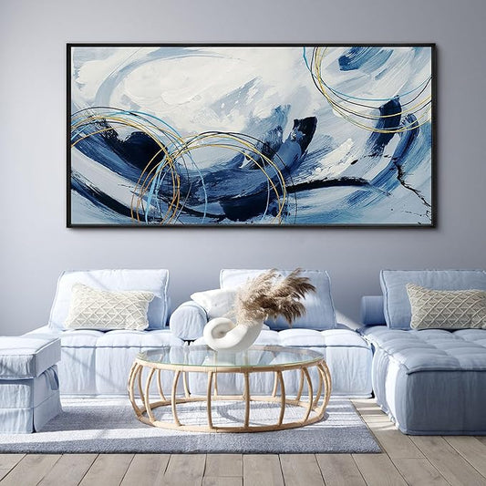 yiijeah Large Wall Art - Abstract Canvas Painting for Living Room Wall Decor Modern Art Work for Wall Giant Gray Wall Paint Office Bedroom Blue and White Home Decor